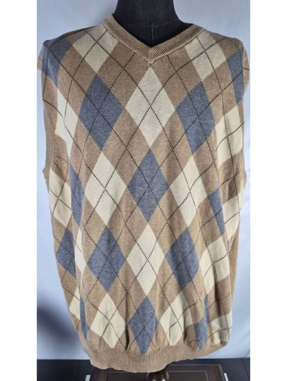 Brooks Brothers 2XL Argyle Cotton Cashmere Sweater Vest Tan Gray